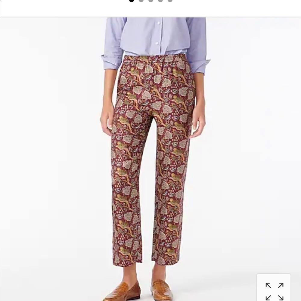 J Crew Collection Pull on Silk Twill Pant in Jungle Cat Print sz. 00 NWT